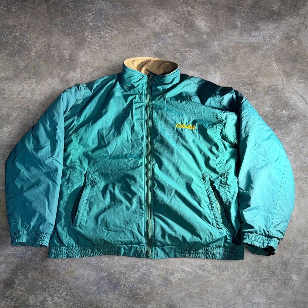 Vintage Cabela’s Teal Windbreaker Jacket Fleece Lined Outdoor Hunting Mens L